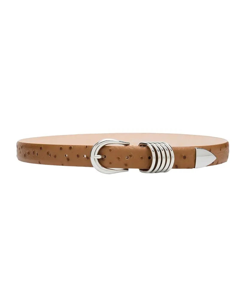 Dehanche Hollyhock Ostrich-Embossed Leather Belt