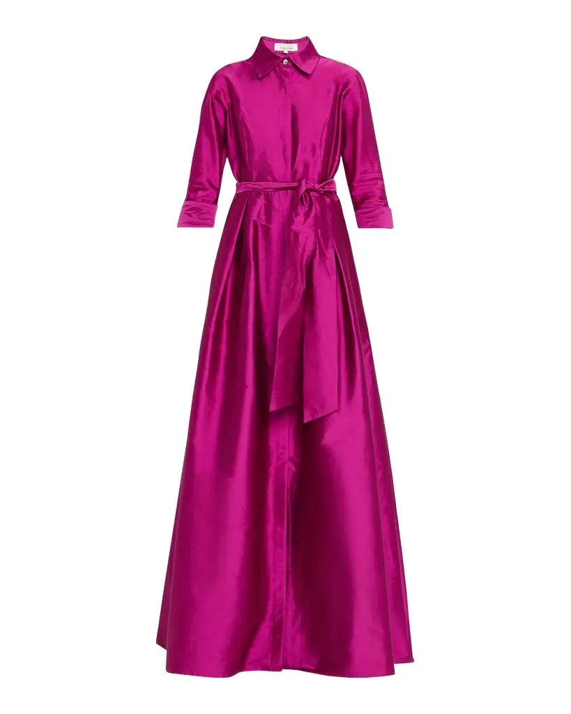 Rickie Freeman for Teri Jon 3/4-Sleeve Taffeta Shirtdress Gown