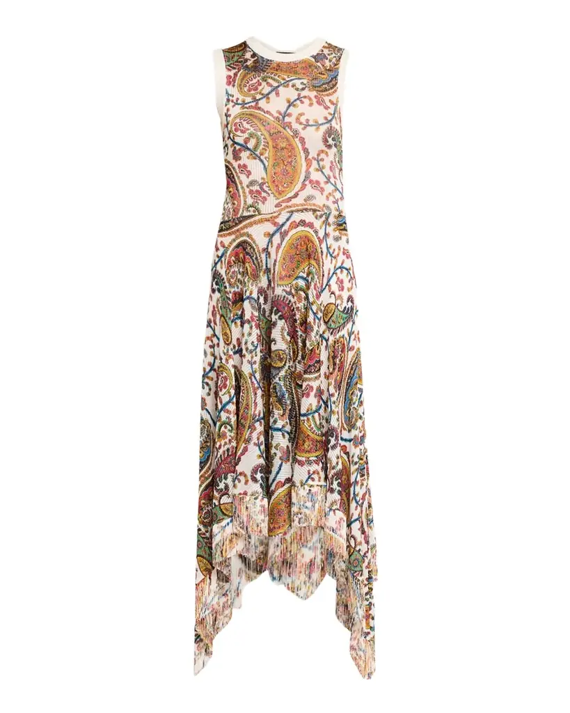 Etro Paisley Knit Fringed Handkerchief Midi Dress