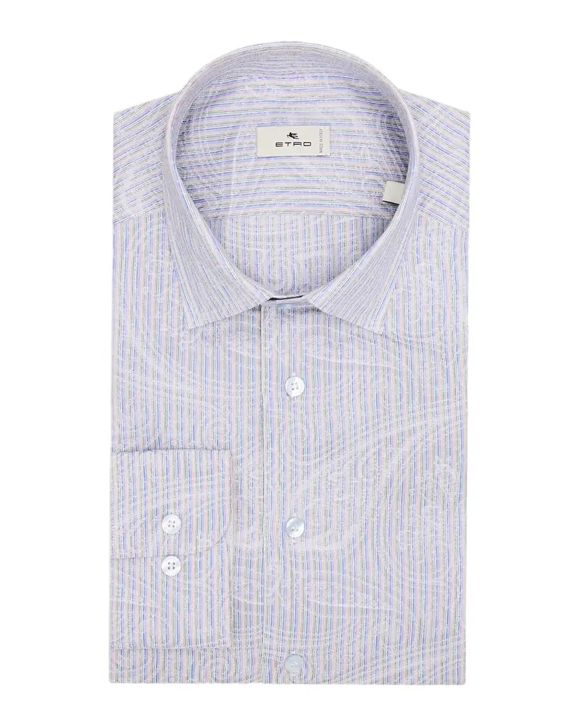 Etro Men 's Roma Stripe and Paisley Cotton Jacquard Shirt