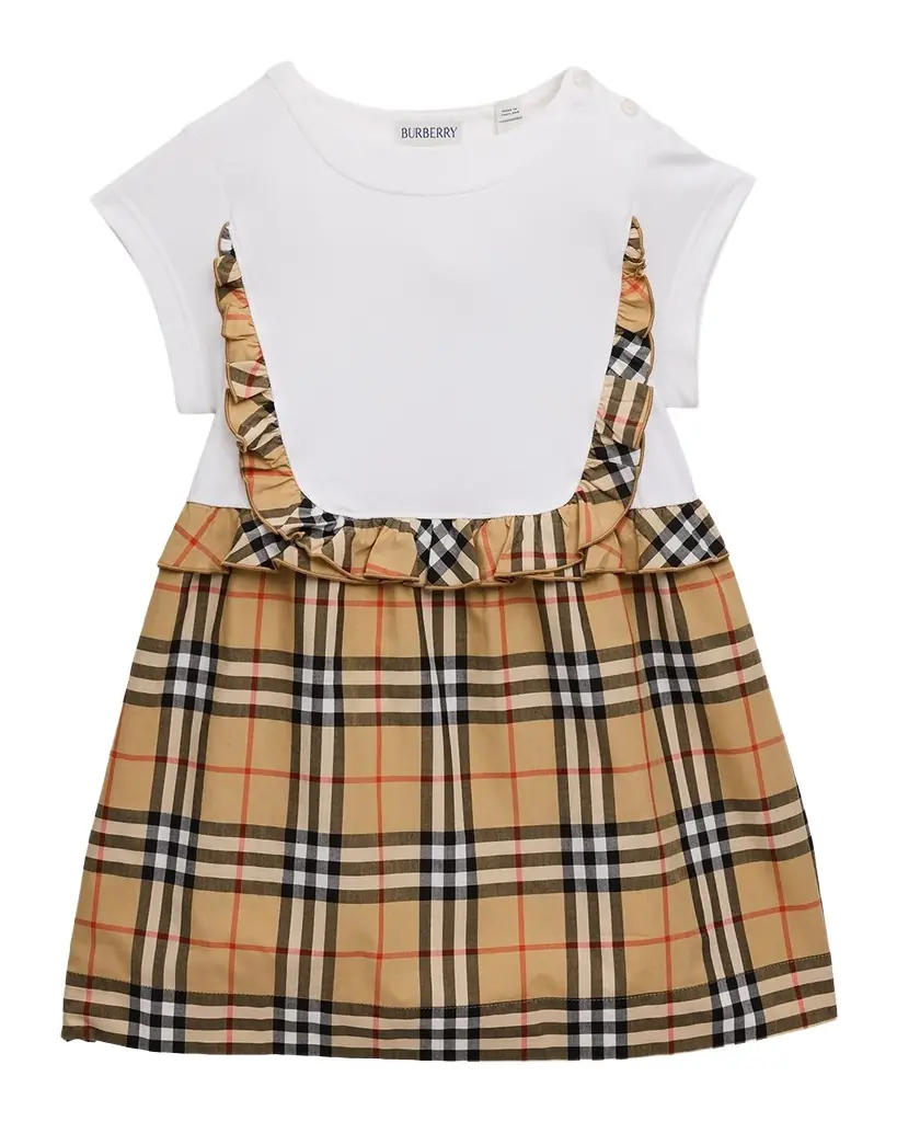 Burberry Girl 's Check-Trim Stretch Cotton Dress, Size -3
