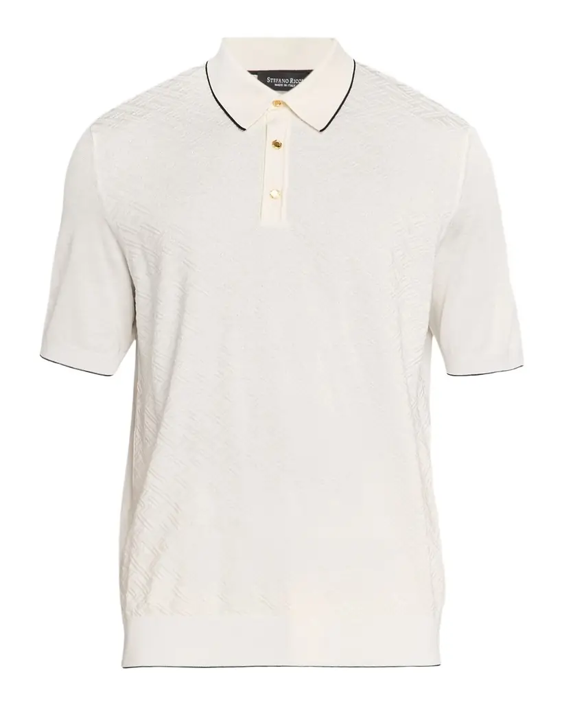 Stefano Ricci Men 's Jacquard Silk Knit Polo Shirt