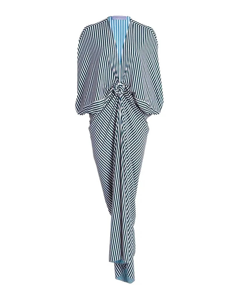 Silvia Tcherassi Fiore Striped Knotted Maxi Tunic Dress