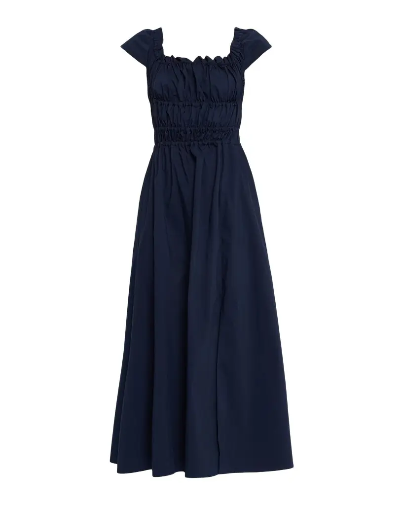 Altuzarra Lily Ruched Cap-Sleeve Midi Dress