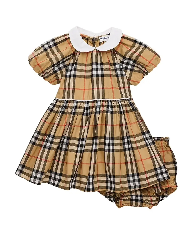 Burberry Girl 's Check Cotton Dress with Bloomers, Size 1M-18M