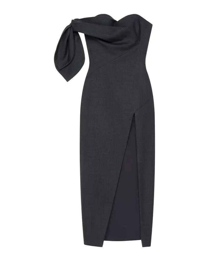 Givenchy Strapless Bow Bustier Slit Midi Dress