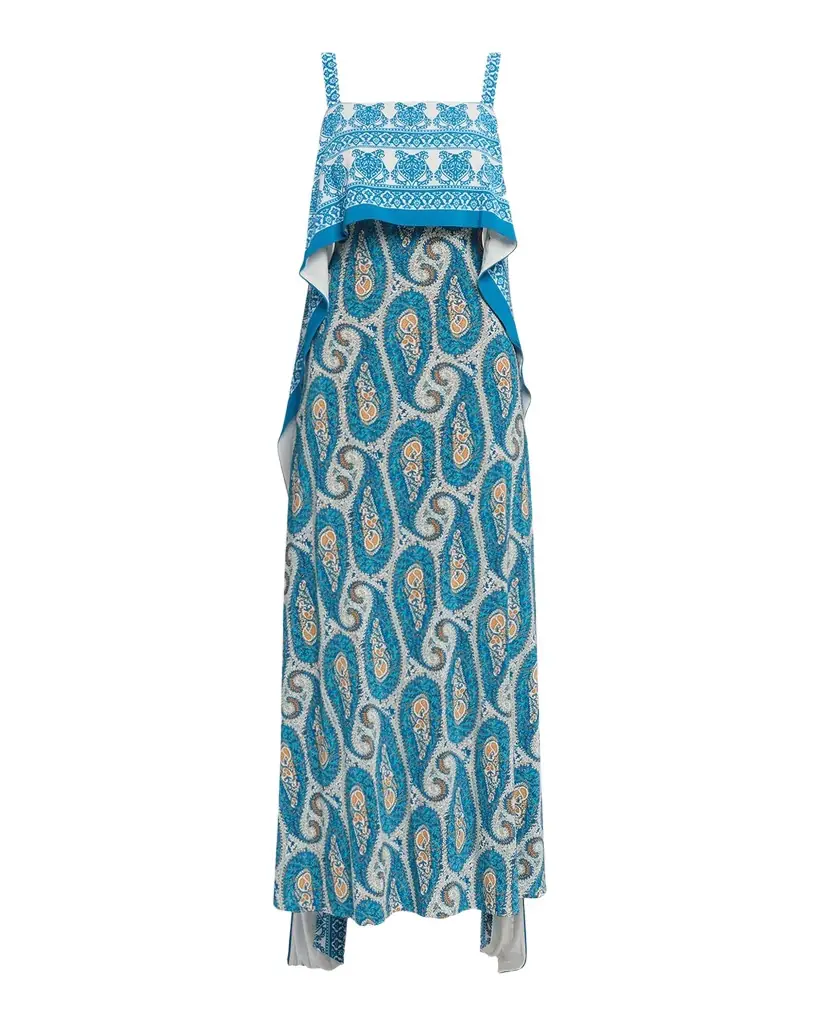 Etro Paisley-Print Sleeveless Panel Drape Maxi Dress