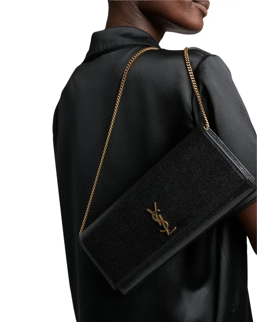 Saint Laurent Kate YSL Pebbled Leather Clutch Bag