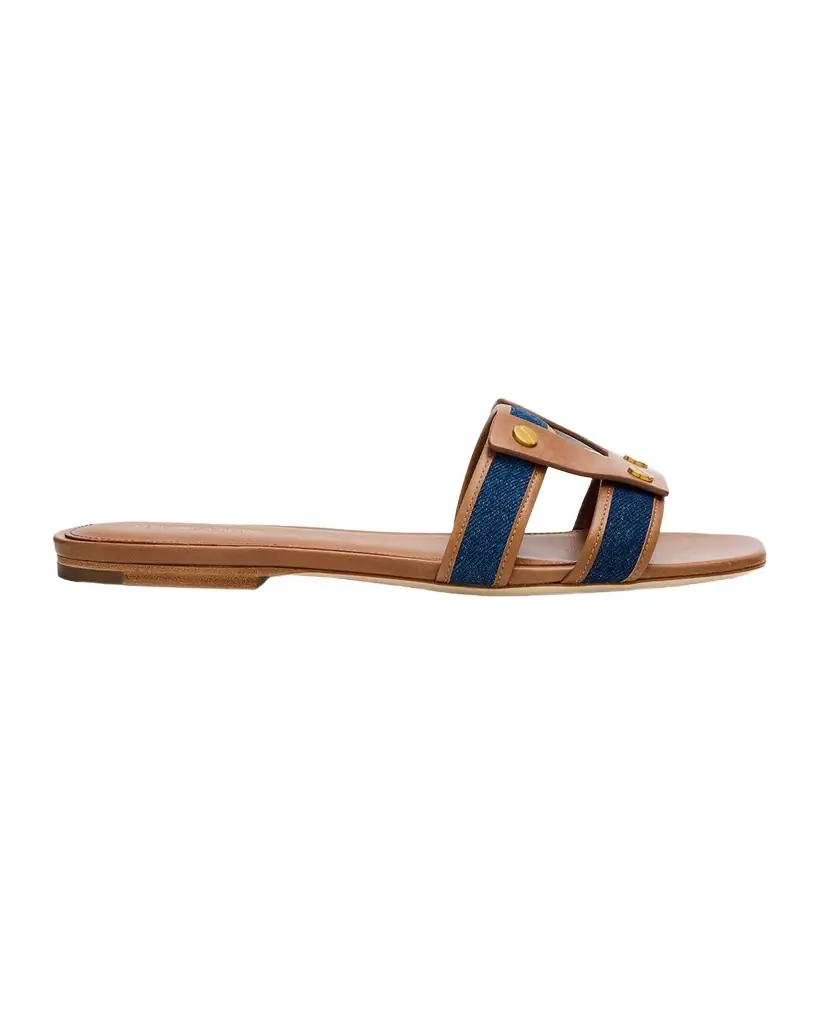 Veronica Beard Via Denim & Leather Slides