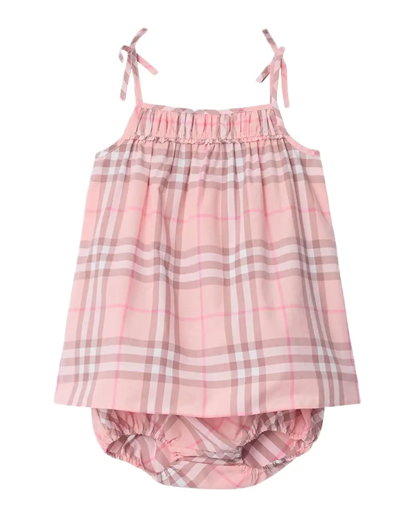 Burberry Girl 's Check Cotton Dress With Bloomers, Size 1M-18M