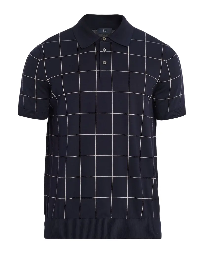 dunhill Men 's Checked Cotton and Silk Polo Sweater