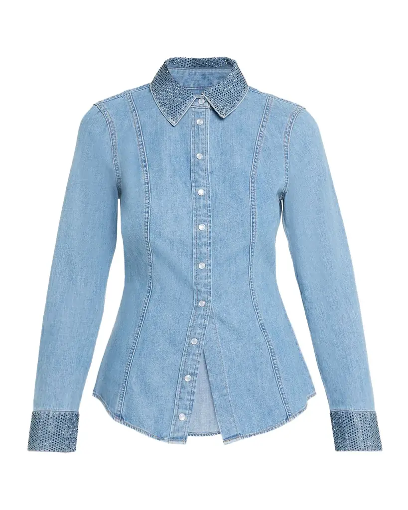 Veronica Beard Noah Denim Crystal-Trim Shirt