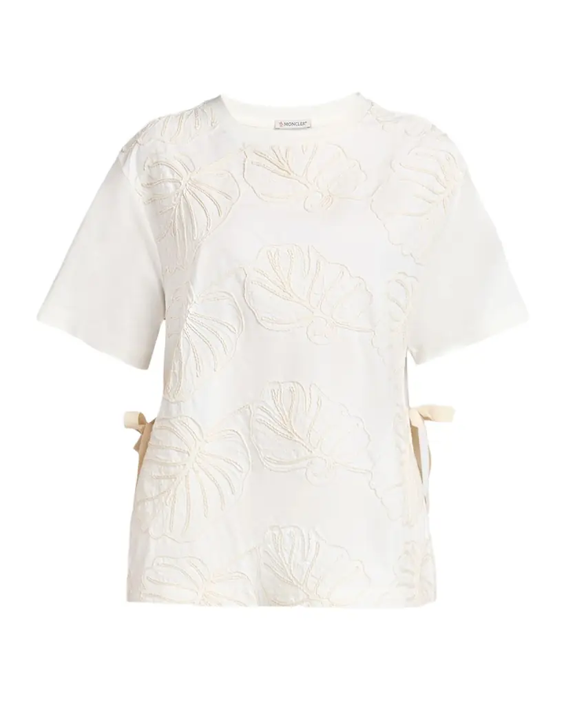 Moncler Embroidered Short-Sleeve Side-Tie T-Shirt