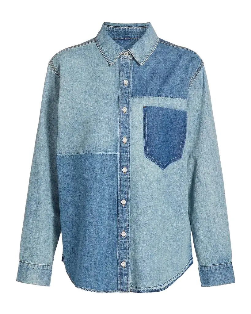 Veronica Beard Dalma Denim Color Block Shirt