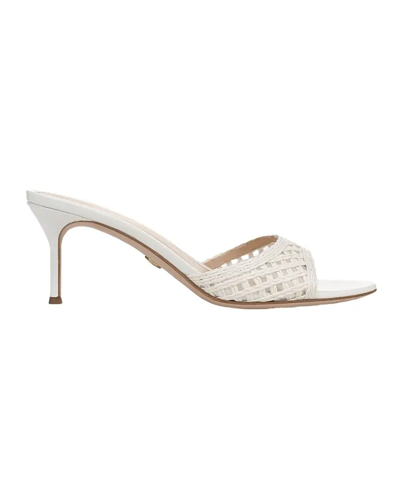 Veronica Beard 6mm Tia Lattice Raffia Mid-Heel Sandals