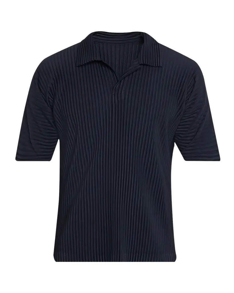 Homme Plisse Issey Miyake Men 's Basics Pleated Johnny Collar Polo Shirt