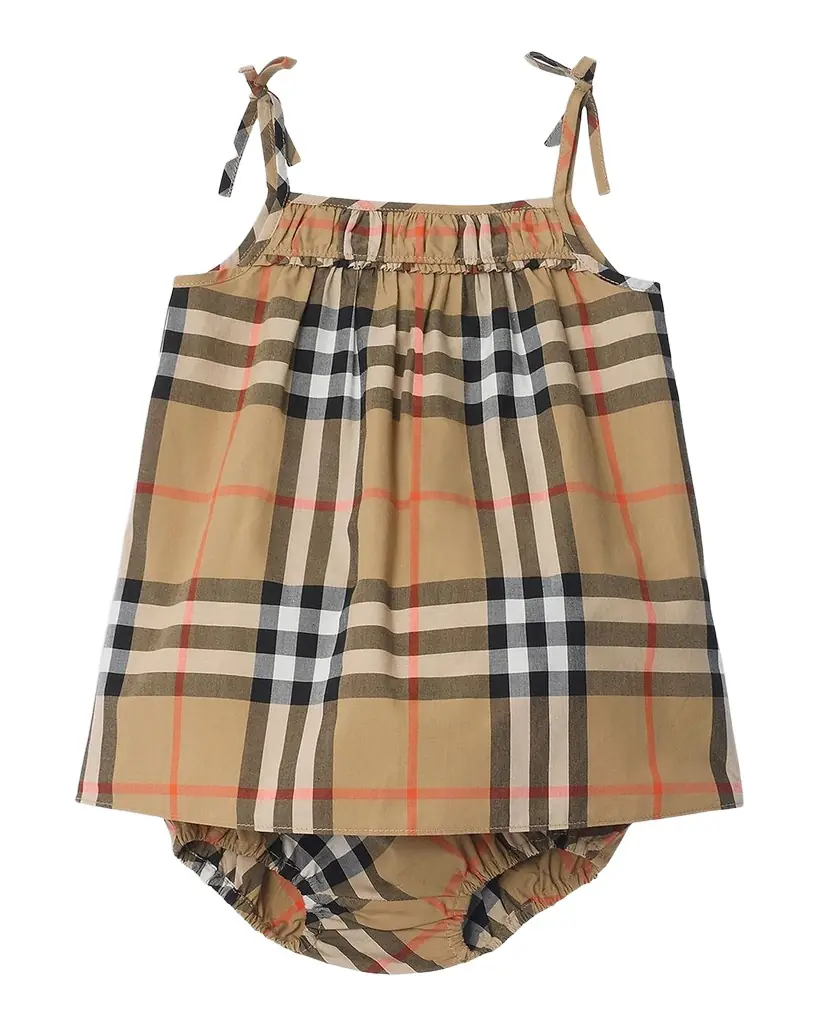 Burberry Girl 's Check Cotton Dress with Bloomers, Size -18M
