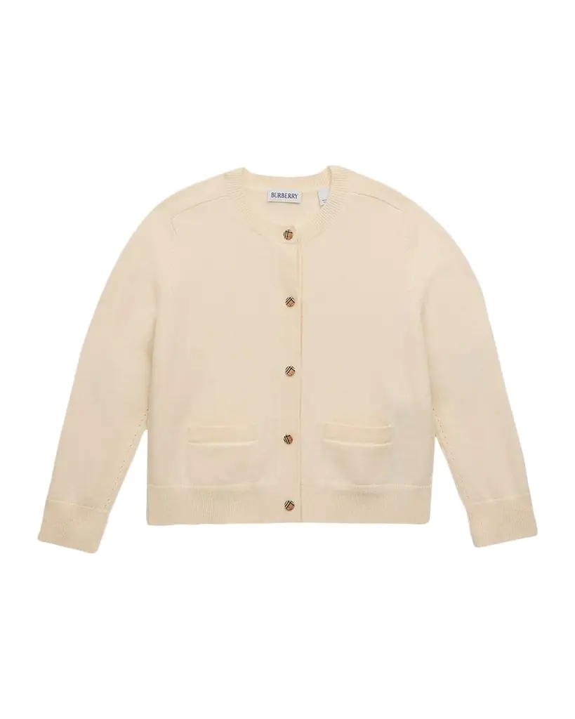 Burberry Girl 's Check-Patch Wool Cashmere Cardigan, Size 3-14
