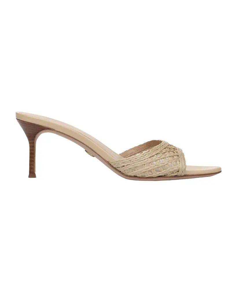 Veronica Beard 6mm Tia Lattice Raffia Mid-Heel Sandals