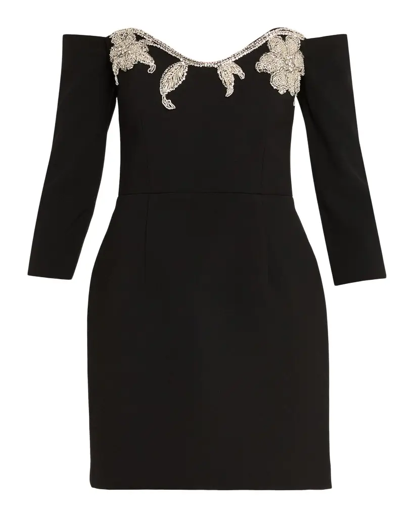 REBECCA VALLANCE Ellerie Floral Diamante Off-Shoulder Mini Dress