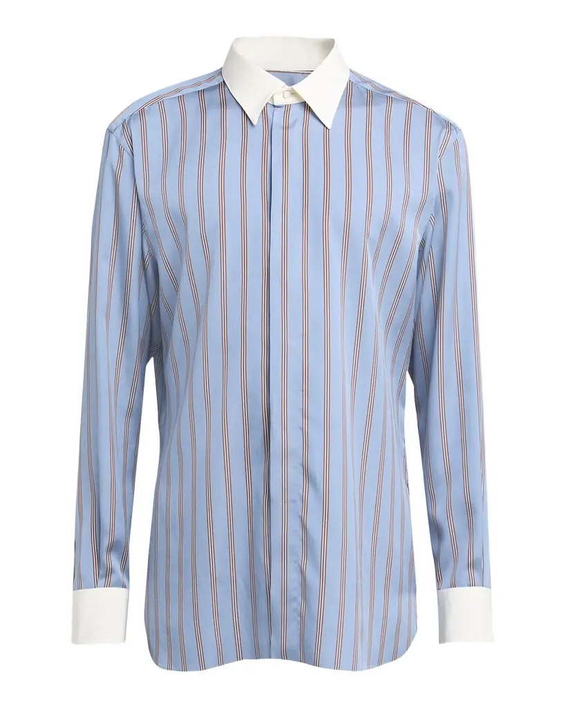TOM FORD Men 's Stripe Silk Contrast-Trim Sport Shirt
