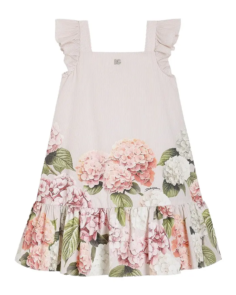 Dolce & Gabbana Girl 's Ruffled Hydrangea-Print Cotton Dress, Size 4-6