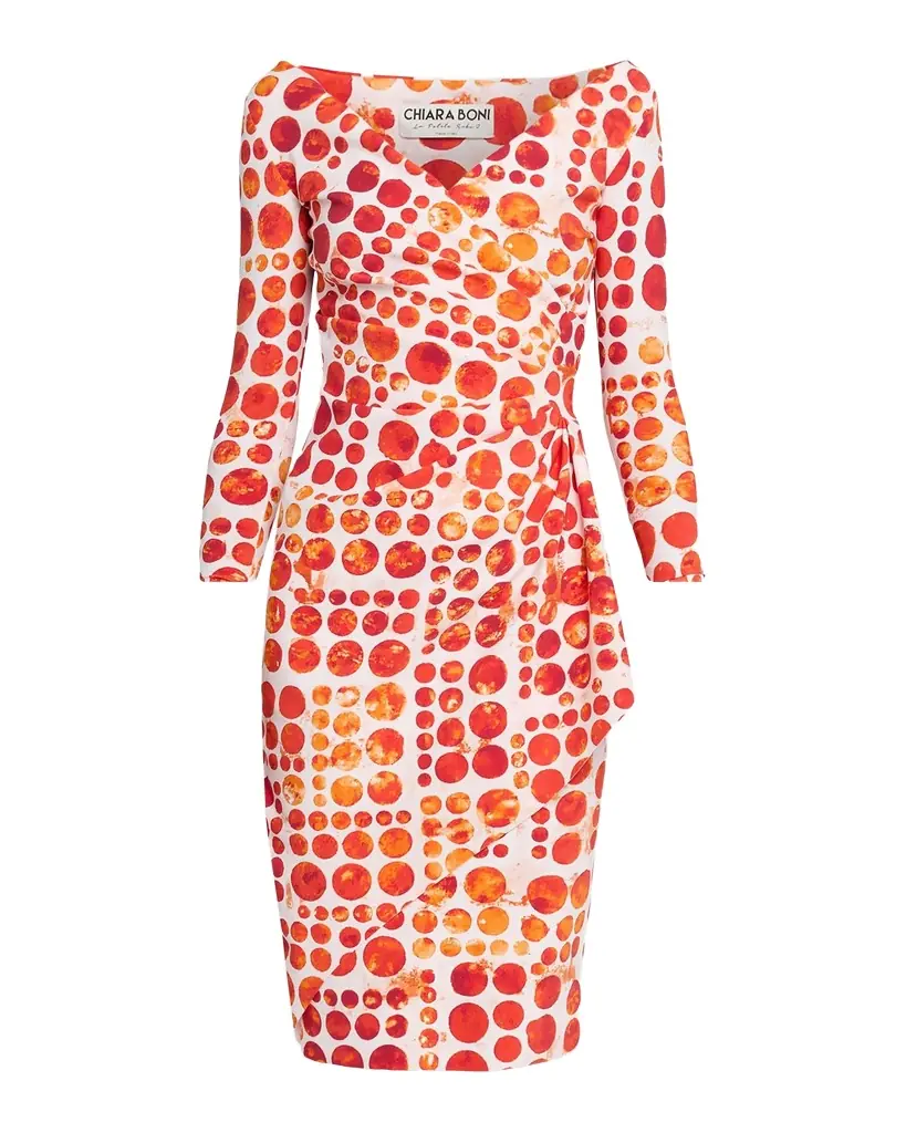 Chiara Boni La Petite Robe Floral V-Neck Long-Sleeve Side-Drape Dress