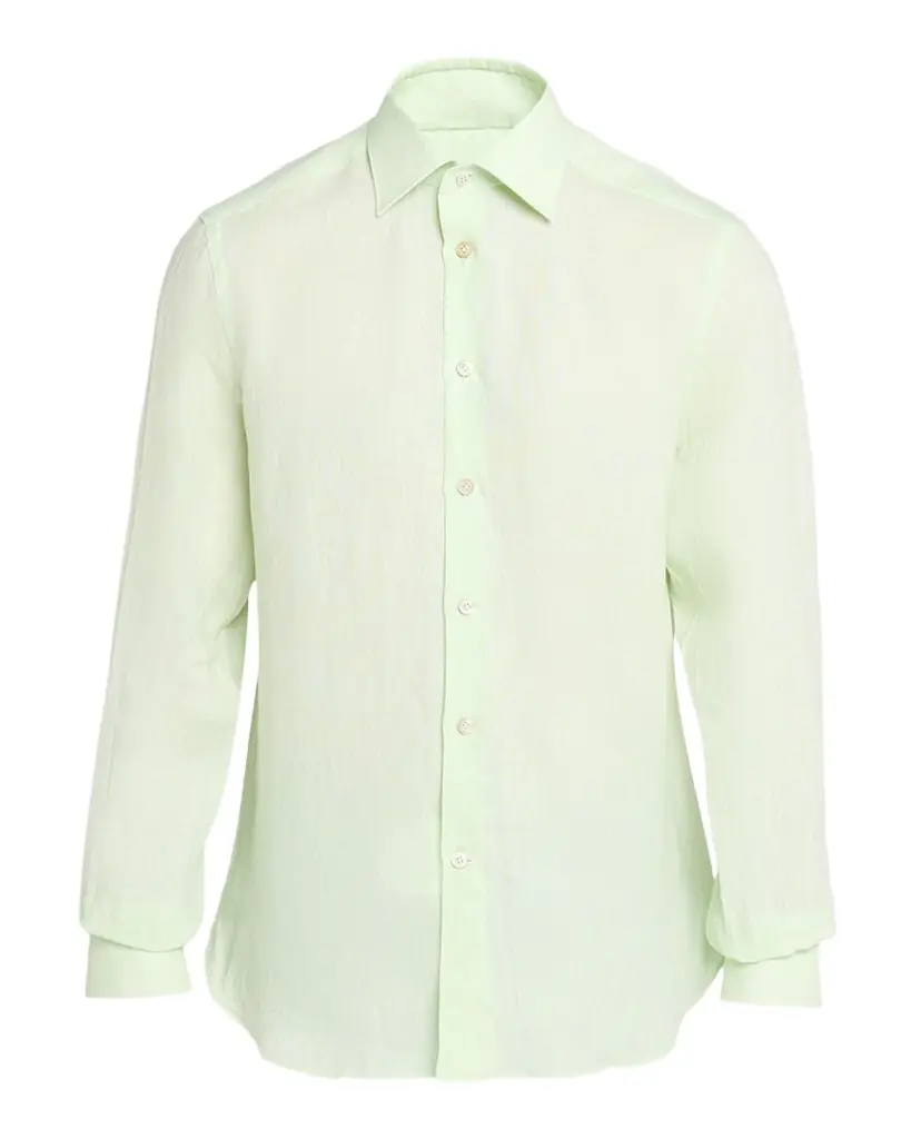 Kiton Men 's Solid Linen Button-Down Shirt with Mother-Of-Pearl