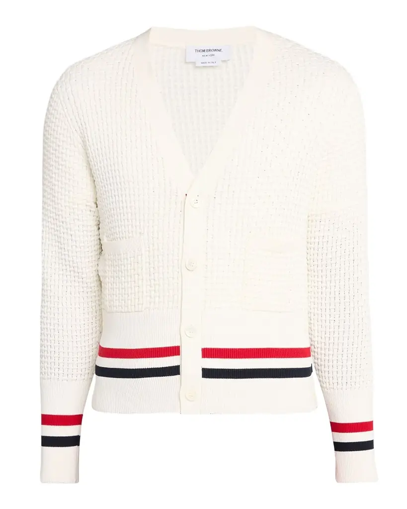 Thom Browne Men 's Stitch Cotton RWB Half Cardigan