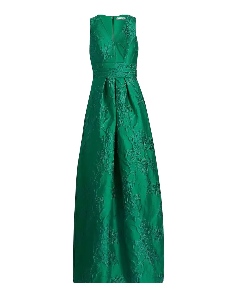 Kay Unger New York Mariah Pleated Jacquard Column Gown