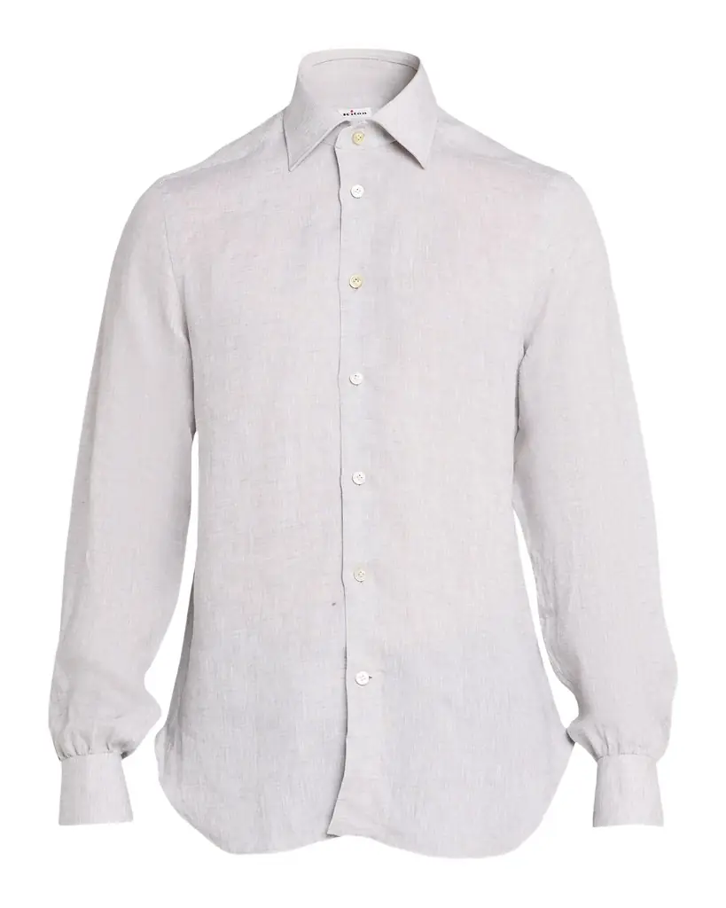 Kiton Men 's Solid Linen Button-Down Shirt with Mother-Of-Pearl