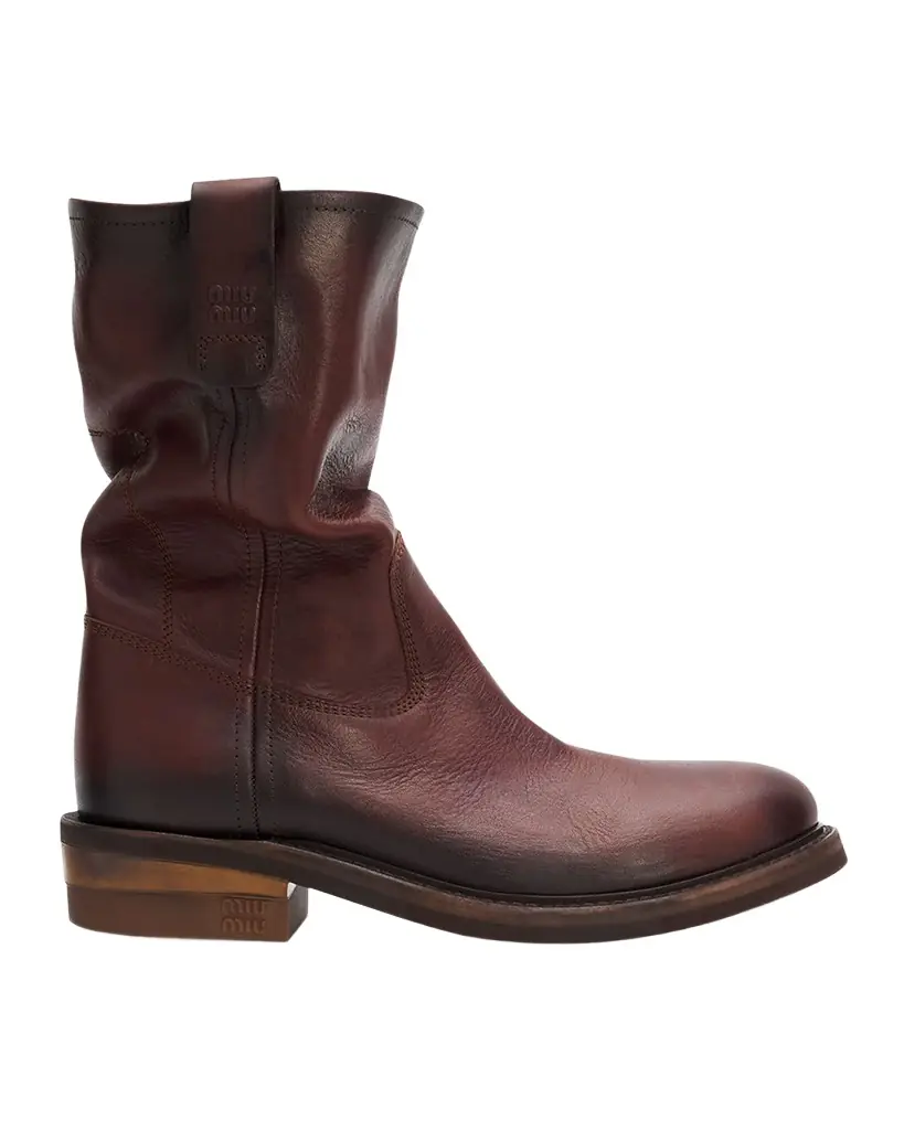 Miu Miu Foule Leather Mid-Calf Boots