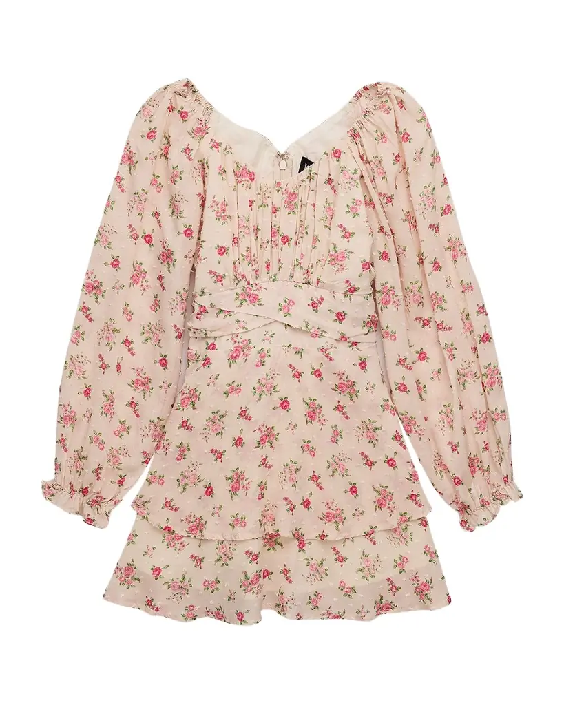 KatieJ NYC Girl 's Swiss Dot Floral Puff-Sleeve Dress, Size S-XL