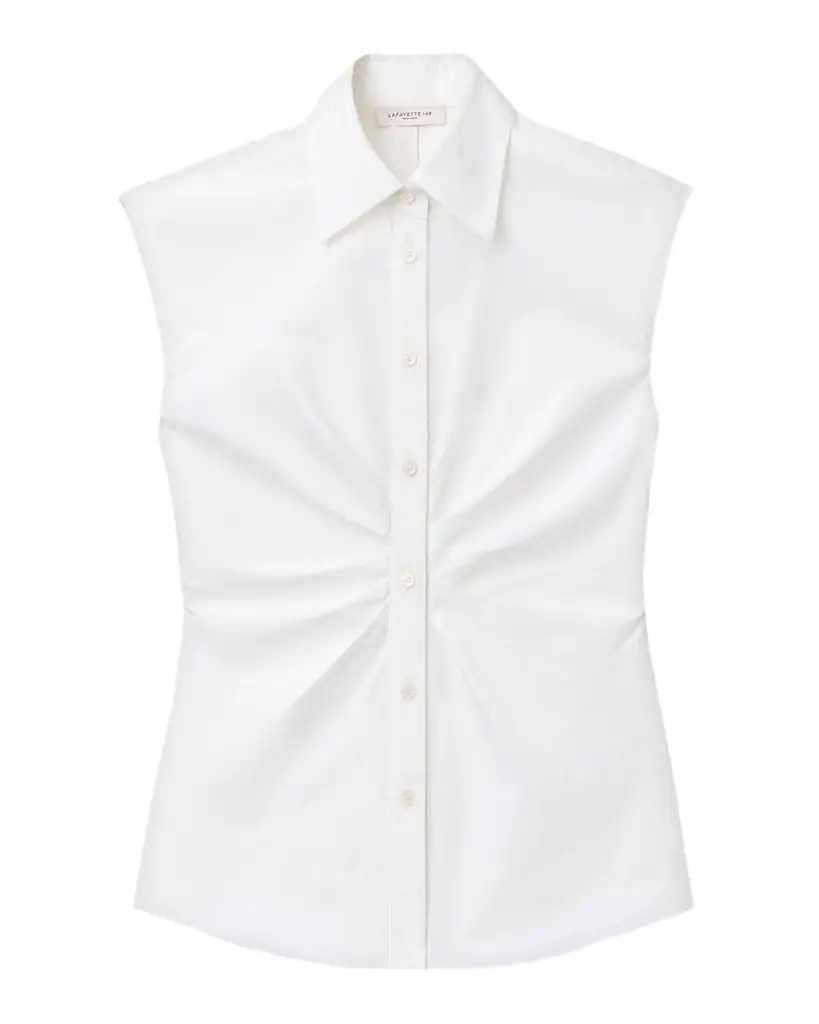 Lafayette 148 New York Pleated-Front Organic Cotton Poplin Shirt