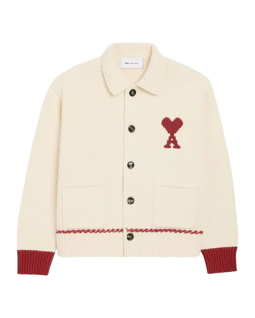 Ami Paris Ami De Coeur Embroidered Collared Cardigan