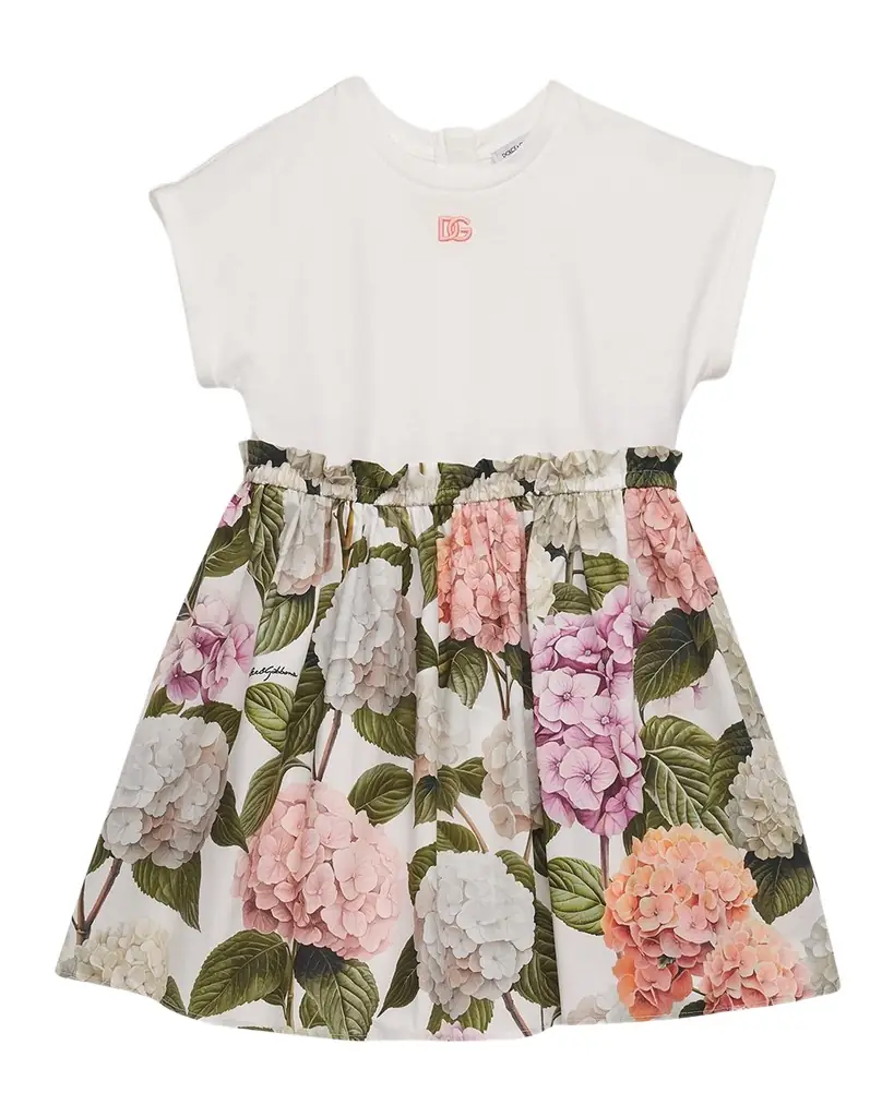 Dolce & Gabbana Girl 's DG Hydrangea-Print Cotton Jersey & Poplin Dress, Size 3M-12