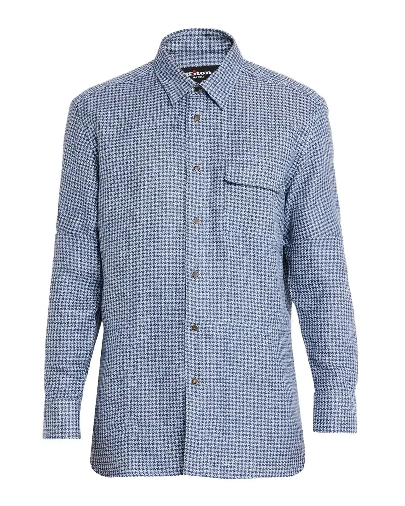 Kiton Men 's Houndstooth Linen Blend Overshirt