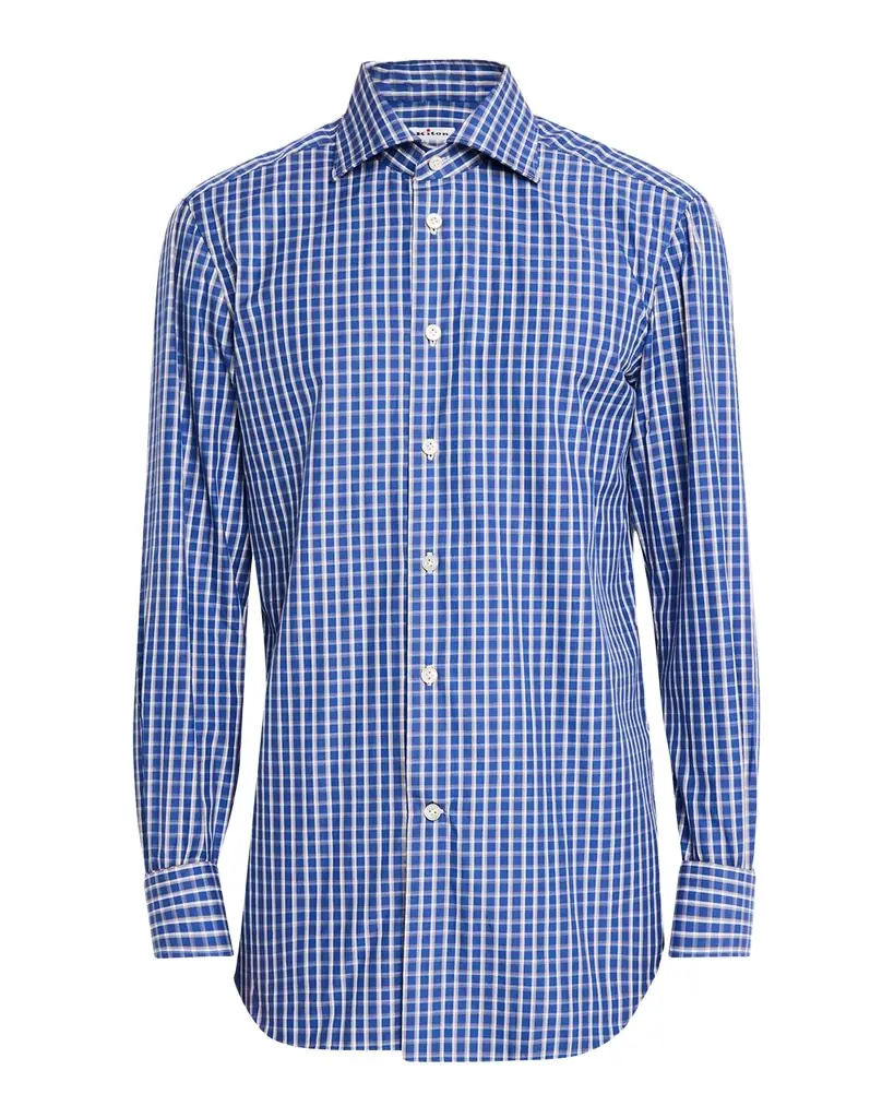 Kiton Men 's Windowpane Plaid Cotton Sport Shirt
