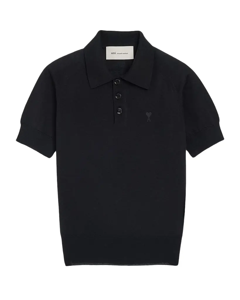 Ami Paris Ami De Coeur Short-Sleeve Wool Polo Top