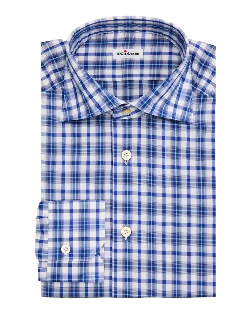 Kiton Men 's Plaid Cotton Western Shirt
