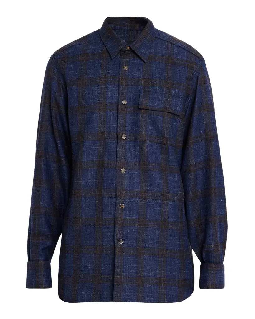 Kiton Men 's Plaid Wool Blend Overshirt