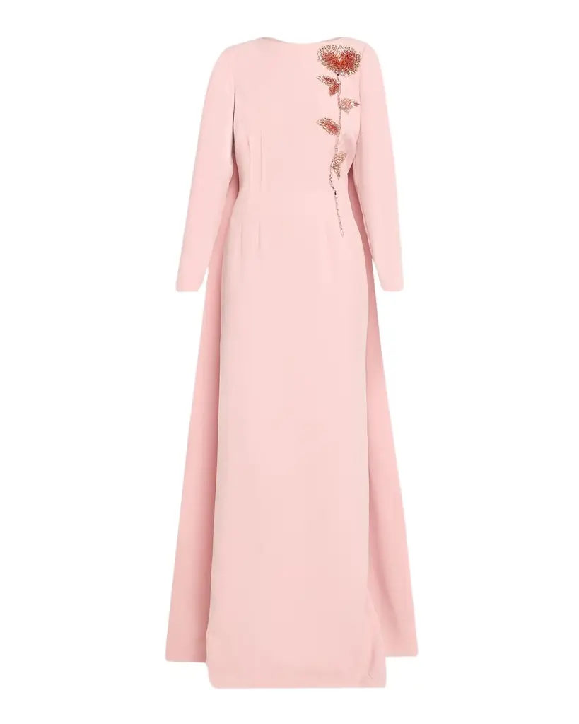 Rickie Freeman for Teri Jon Beaded Floral Crepe Column Gown with Cape