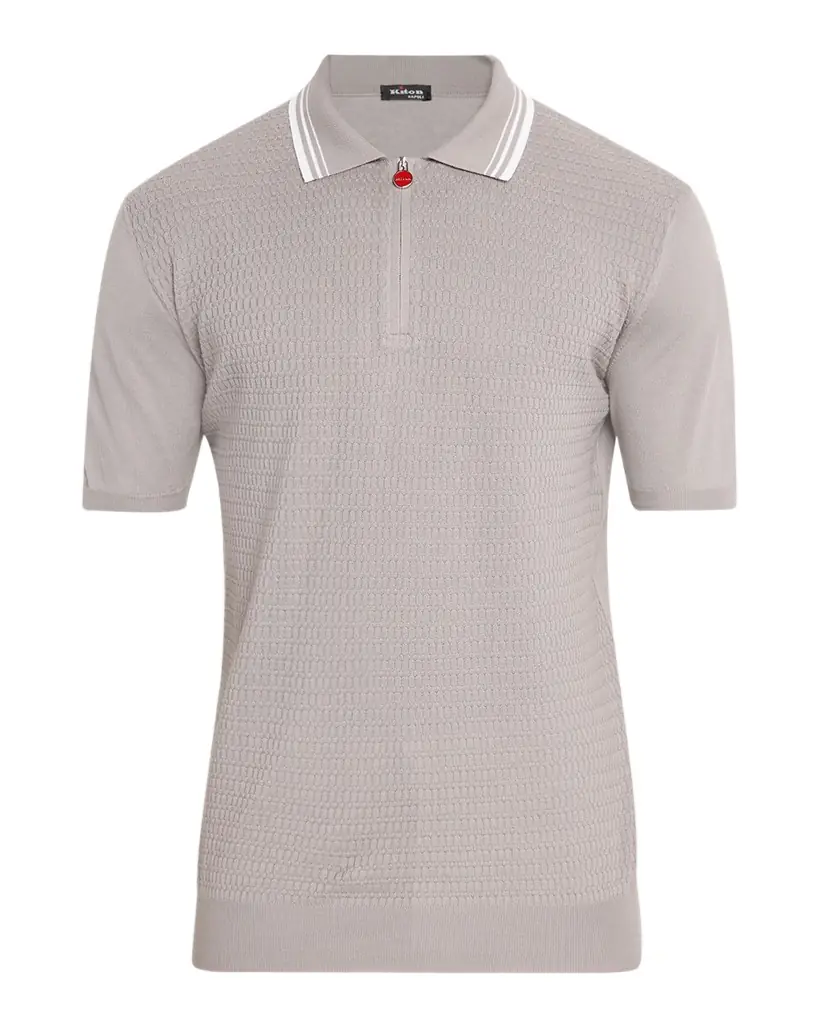 Kiton Men 's Half-Zip Cotton Textured Polo Sweater