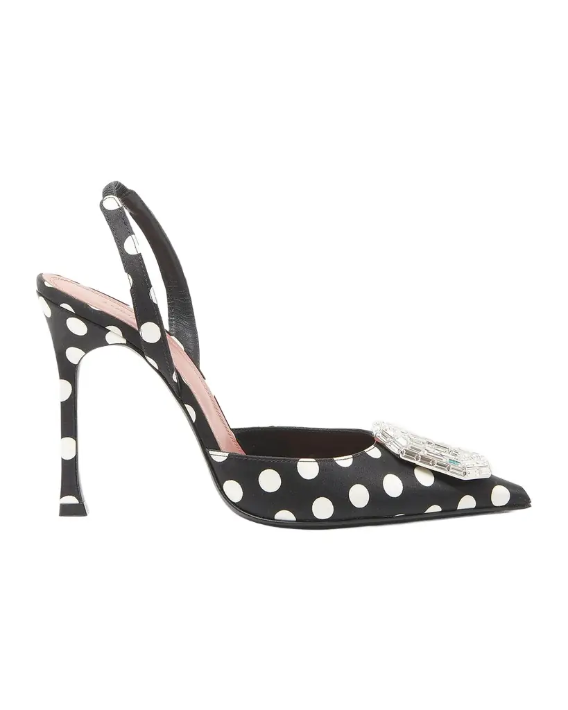 Amina Muaddi Camelia 90mm Polka Dot Satin Slingback Pumps
