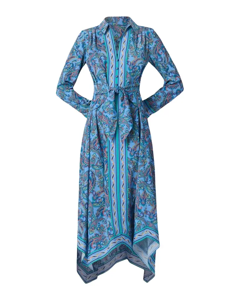 Shoshanna Adair Paisley-Print Handkerchief Midi Dress