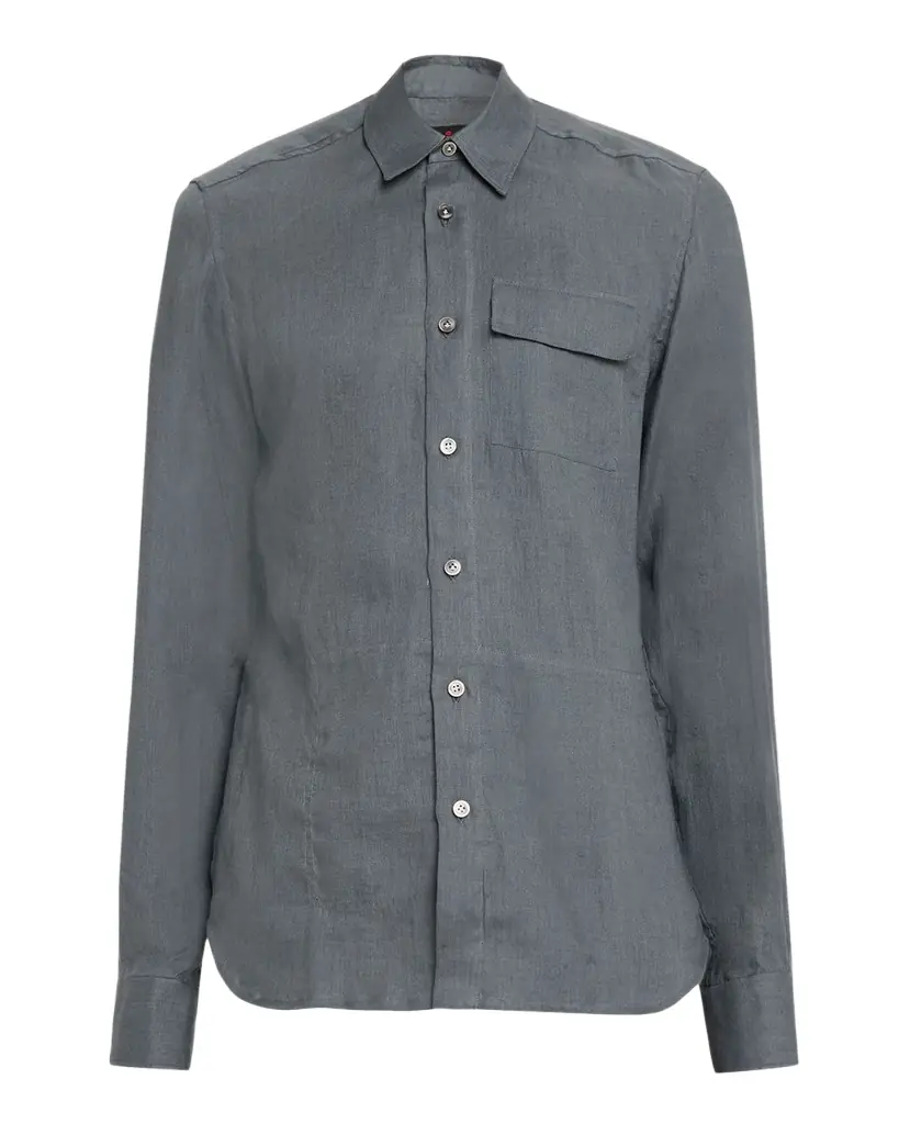 Kiton Men 's Linen Flap-Pocket Casual Button-Down Shirt