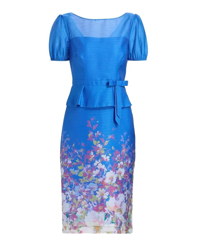Kay Unger New York Annabelle Floral-Print Organza Peplum Midi Dress