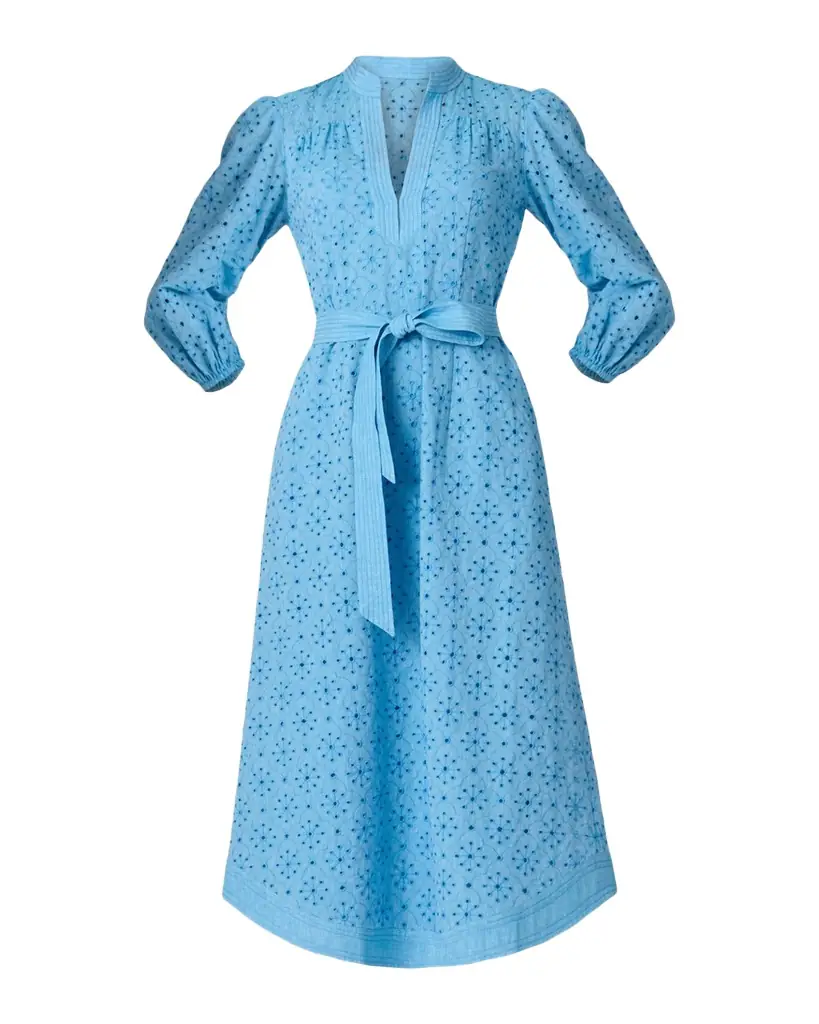 Shoshanna Adele Belted Eyelet-Embroidered Midi Dress