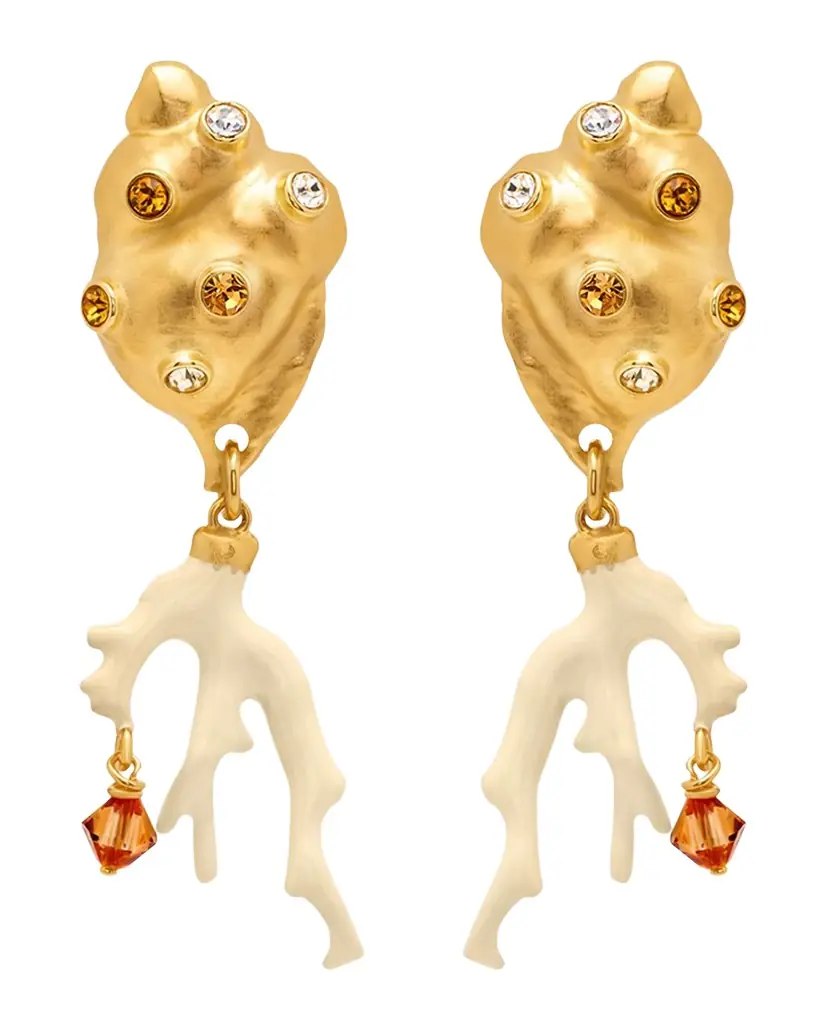 Oscar de la Renta Seashell and Coral Clip-On Earrings