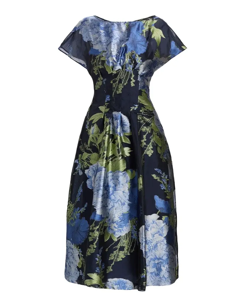 Kay Unger New York Florene Floral-Print Organza Jacquard Midi Dress